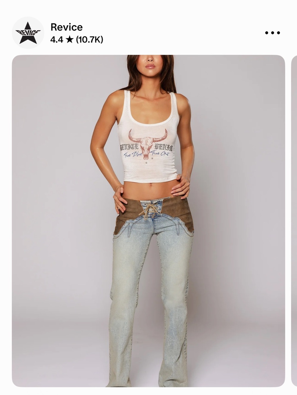 REVICE Two-Tone Lace-Up Flare Jeans - Light Blue & Brown
